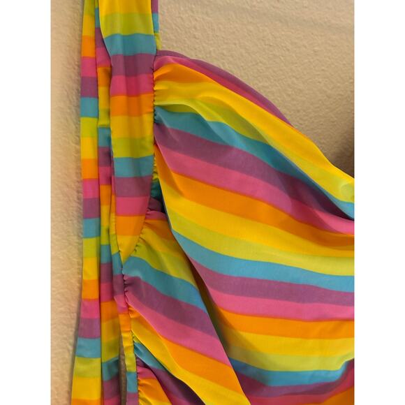 NEW | GIRLHOWDY Swimsuit One Piece Rainbow Stripe Halter Pin Up Retro NWT | 12 - Picture 5 of 8